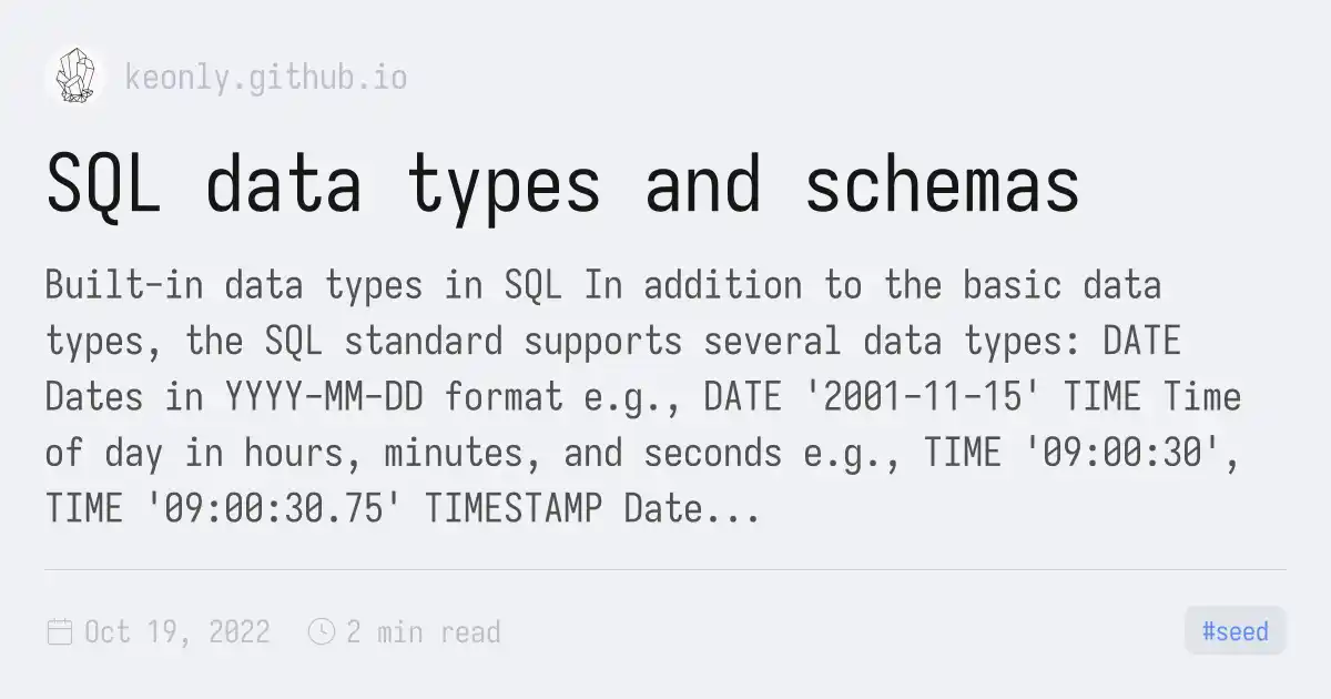 SQL data types and schemas